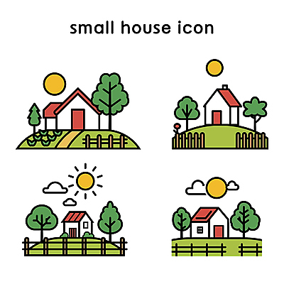 아이콘 주택 사람없음 건물 울타리 태양 정원 라인아이콘 2D아이콘 AI파일 자연요소 건축물 담장 파일형식 벡터
