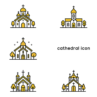 나무 아이콘 십자가 사람없음 건물 노란색 성당 천주교 라인아이콘 2D아이콘 AI파일 식물 건축물 종교 컬러 종교건축 파일형식 벡터