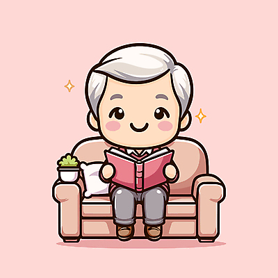 전신 할아버지 노년 남자 행복 분홍색 일러스트 휴식 한명 들기 취미 책 소파 독서 노인남자한명만 국내일러스트 AI파일 1 감정 컬러 컨셉 의자 모션 사람 성인 남자한명만 노인남자만 파일형식 벡터