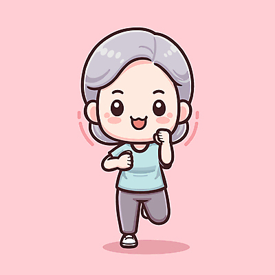 전신 여자 노년 행복 분홍색 일러스트 건강 한명 조깅 운동 헬스 노인여자한명만 국내일러스트 AI파일 1 감정 컬러 사람 성인 여자한명만 노인여자만 파일형식 벡터