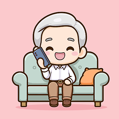 전신 노년 남자 행복 분홍색 일러스트 한명 미소 들기 스마트폰 소파 통화 노인남자한명만 국내일러스트 AI파일 1 감정 컬러 의자 모션 표정 사람 성인 핸드폰 스마트기기 남자한명만 노인남자만 파일형식 벡터