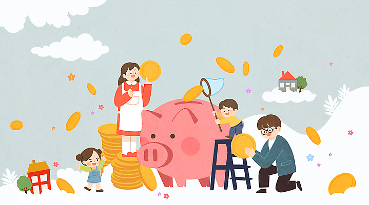 전신 PSD 나무 구름 여자 남자 어린이 일러스트 사다리 엄마 주택 소녀 소년 여러명 성인 동전 앞치마 저축 돼지저금통 아빠 즐거움 채집망 국내일러스트 자연요소 식물 감정 다수 돈 가족 사람 건물 금융 저금통 도구 파일형식