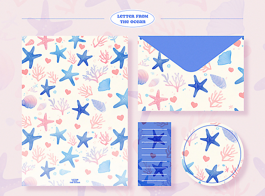 PSD 분홍색 백그라운드 패턴 일러스트 조개 편지봉투 어류 사람없음 여름 세트 수중동물 화려 해초 산호 편지지 국내일러스트 동물 계절 컬러 컨셉 무늬 어패류 봉투 해조류 자포동물 편지 파일형식