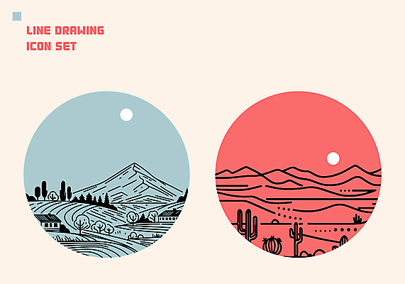 나무 아이콘 자연 산 선인장 주택 풍경 사람없음 태양 사막 원형 분위기 라인아트 베이지색 2D아이콘 AI파일 자연요소 도형 식물 선 컬러 컨셉 건물 생태계 파일형식 벡터