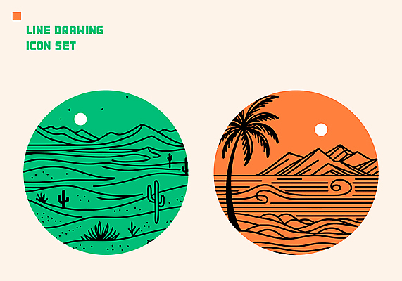나무 아이콘 자연 선인장 풍경 해변 사람없음 태양 사막 원형 풀 분위기 라인아트 베이지색 2D아이콘 AI파일 자연요소 도형 식물 선 바다 컬러 컨셉 생태계 파일형식 벡터