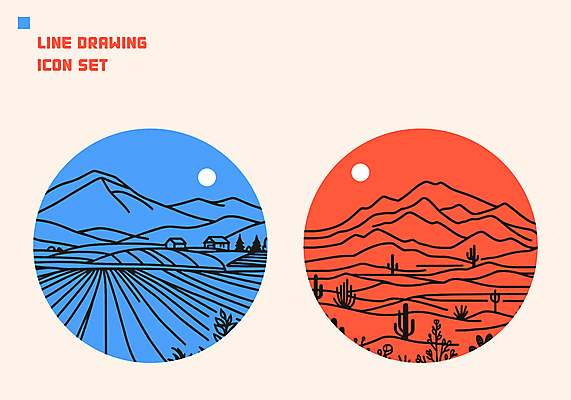 아이콘 밭 자연 선인장 주택 풍경 사람없음 태양 농장 사막 원형 풀 분위기 라인아트 베이지색 2D아이콘 AI파일 자연요소 도형 식물 선 컬러 컨셉 농업 건물 생태계 파일형식 벡터