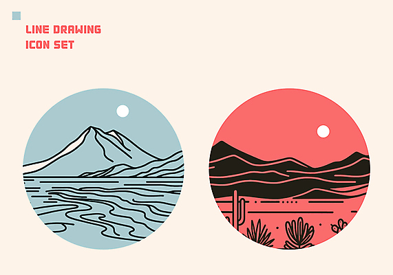아이콘 자연 산 선인장 풍경 사람없음 태양 사막 원형 풀 분위기 라인아트 베이지색 2D아이콘 AI파일 자연요소 도형 식물 선 컬러 컨셉 생태계 파일형식 벡터