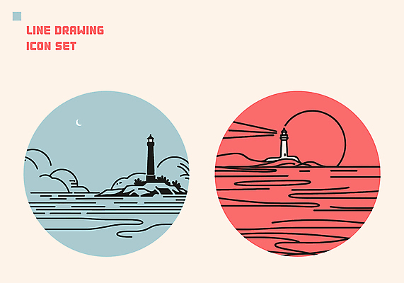 구름 아이콘 자연 밤하늘 등대 풍경 해변 사람없음 달 원형 분위기 라인아트 베이지색 2D아이콘 AI파일 자연요소 도형 선 바다 컬러 컨셉 하늘 야간 생태계 파일형식 벡터