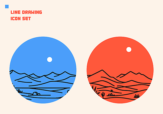 아이콘 자연 산 선인장 풍경 사람없음 태양 사막 원형 풀 분위기 라인아트 베이지색 2D아이콘 AI파일 자연요소 도형 식물 선 컬러 컨셉 생태계 파일형식 벡터