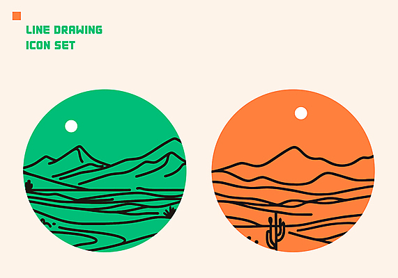 아이콘 호수 자연 선인장 풍경 사람없음 태양 사막 원형 풀 분위기 라인아트 베이지색 2D아이콘 AI파일 자연요소 도형 식물 선 컬러 컨셉 생태계 파일형식 벡터