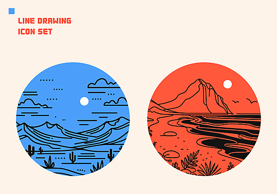 구름 아이콘 자연 조류 산 선인장 풍경 해변 사람없음 태양 사막 원형 분위기 라인아트 베이지색 2D아이콘 AI파일 자연요소 도형 식물 동물 선 바다 컬러 컨셉 생태계 파일형식 벡터