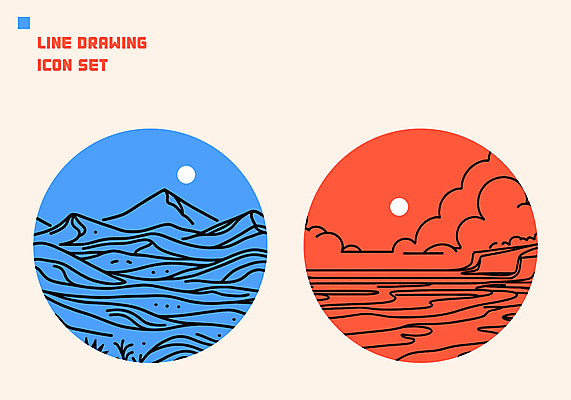 구름 아이콘 자연 산 풍경 사람없음 강 태양 원형 분위기 라인아트 베이지색 2D아이콘 AI파일 자연요소 도형 선 컬러 컨셉 생태계 파일형식 벡터