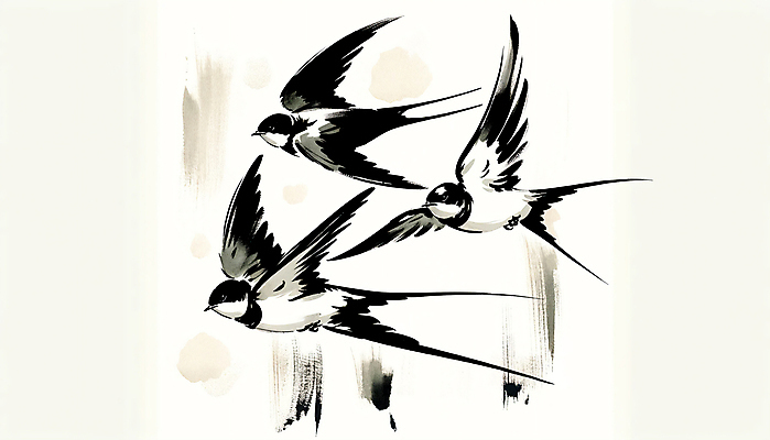 JPG 일러스트 붓터치 수묵화 사람없음 비행 먹 동양화 번짐 제비 국내일러스트 AI일러스트 AI콘텐츠 조류 서예 미술 파일형식 효과