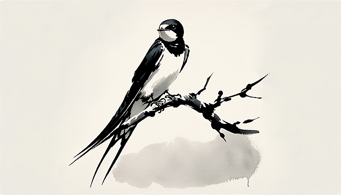 JPG 나무 일러스트 붓터치 수묵화 앉기 사람없음 나뭇가지 먹 동양화 번짐 제비 국내일러스트 AI일러스트 AI콘텐츠 식물 모션 조류 서예 미술 파일형식 효과