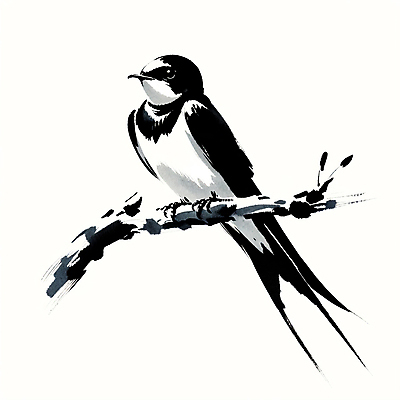 JPG 나무 일러스트 붓터치 수묵화 앉기 사람없음 나뭇가지 먹 동양화 번짐 제비 국내일러스트 AI일러스트 AI콘텐츠 식물 모션 조류 서예 미술 파일형식 효과