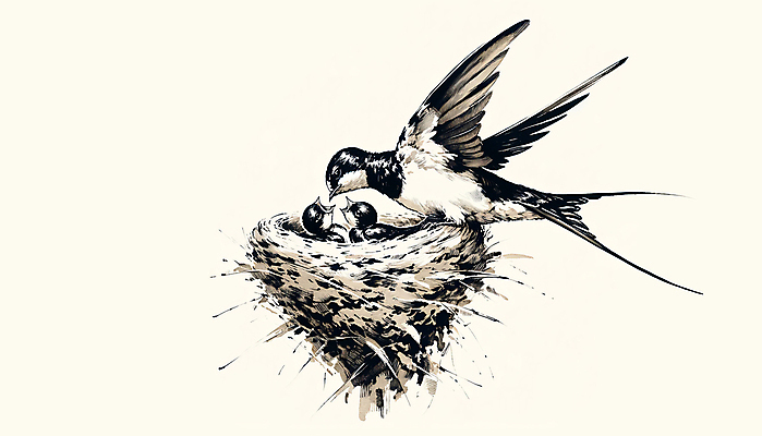 JPG 새끼 일러스트 붓터치 수묵화 앉기 사람없음 어미 둥지 먹이 먹 동양화 번짐 제비 국내일러스트 AI일러스트 AI콘텐츠 동물 모션 조류 서예 미술 파일형식 효과