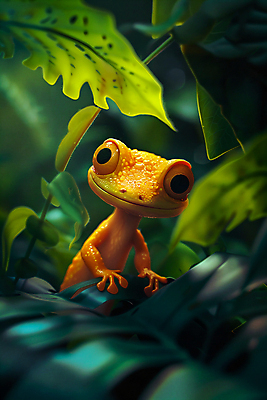 JPG 편집이미지 사람없음 초록색 햇빛 귀여움 풀잎 숲 디지털합성 도마뱀 이미지편집 편집실사 AI컴퓨터그래픽 AI콘텐츠 컬러 컨셉 잎 파충류 태양 풀_식물 CG 파일형식