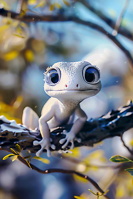 JPG 편집이미지 사람없음 파란색 햇빛 귀여움 나뭇가지 풀잎 숲 디지털합성 도마뱀 이미지편집 편집실사 AI컴퓨터그래픽 AI콘텐츠 나무 컬러 컨셉 잎 파충류 태양 풀_식물 CG 파일형식