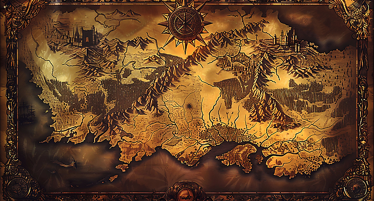 JPG 지도 일러스트 산 사람없음 판타지 갈색 탐험 빈티지 성 지형 국내일러스트 AI일러스트 AI콘텐츠 건축물 컬러 컨셉 상상 파일형식