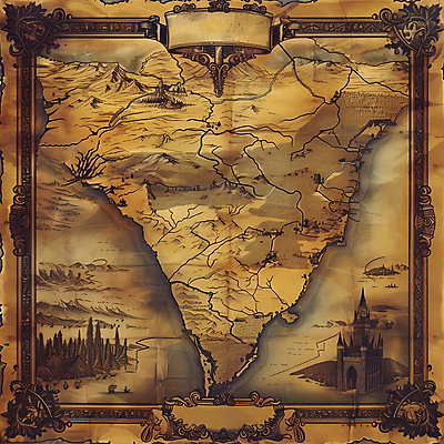 JPG 지도 일러스트 산 사람없음 판타지 갈색 탐험 빈티지 성 지형 국내일러스트 AI일러스트 AI콘텐츠 건축물 컬러 컨셉 상상 파일형식