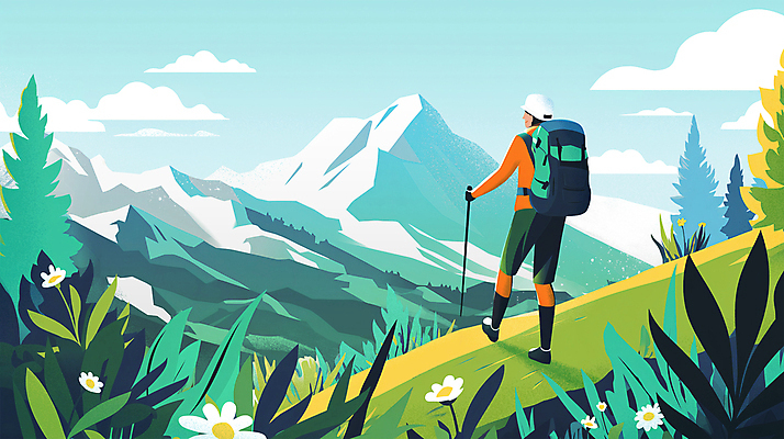 전신 PSD 나무 구름 모자 남자 꽃 가방 일러스트 하늘 산 아웃도어 한명 성인 초록색 봄풍경 하이킹 풀잎 분위기 등산객 등산복 등산스틱 성인남자한명만 국내일러스트 자연요소 식물 1 잡화 옷 컬러 컨셉 잎 레저 사람 풍경 봄 등산 풀_식물 등산용품 남자한명만 성인남자만 파일형식