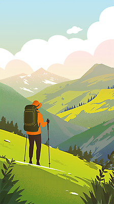 전신 PSD 나무 구름 남자 가방 일러스트 하늘 산 아웃도어 한명 성인 초록색 봄풍경 하이킹 풀잎 분위기 등산객 등산복 등산스틱 성인남자한명만 산맥 국내일러스트 자연요소 식물 1 잡화 옷 컬러 컨셉 잎 레저 사람 풍경 봄 등산 풀_식물 등산용품 남자한명만 성인남자만 파일형식
