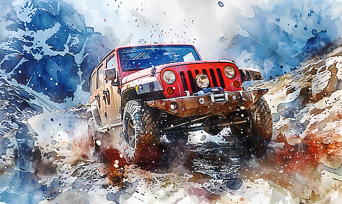 JPG 일러스트 자동차 수채화 산 사람없음 컬러풀 드라이브 거친 산길 오프로드 국내일러스트 AI일러스트 AI콘텐츠 길 육상교통 컬러 운전 파일형식