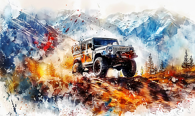 JPG 일러스트 자동차 수채화 산 사람없음 컬러풀 드라이브 거친 산길 오프로드 국내일러스트 AI일러스트 AI콘텐츠 길 육상교통 컬러 운전 파일형식