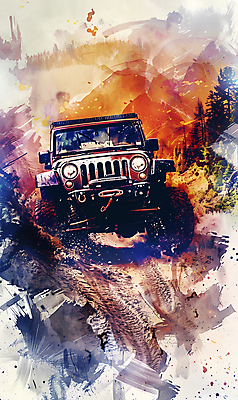 JPG 나무 일러스트 자동차 수채화 산 사람없음 컬러풀 드라이브 거친 산길 오프로드 국내일러스트 AI일러스트 AI콘텐츠 식물 길 육상교통 컬러 운전 파일형식