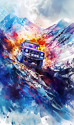 JPG 일러스트 자동차 수채화 산 사람없음 컬러풀 드라이브 거친 산길 오프로드 국내일러스트 AI일러스트 AI콘텐츠 길 육상교통 컬러 운전 파일형식