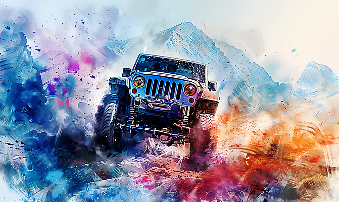 JPG 일러스트 자동차 수채화 산 사람없음 컬러풀 드라이브 거친 산길 오프로드 국내일러스트 AI일러스트 AI콘텐츠 길 육상교통 컬러 운전 파일형식