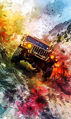 JPG 일러스트 자동차 수채화 산 사람없음 컬러풀 드라이브 거친 산길 오프로드 국내일러스트 AI일러스트 AI콘텐츠 길 육상교통 컬러 운전 파일형식