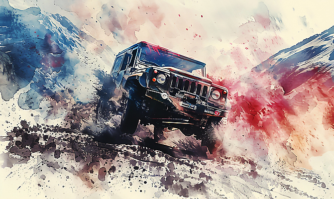 JPG 일러스트 자동차 수채화 산 사람없음 컬러풀 드라이브 거친 산길 오프로드 국내일러스트 AI일러스트 AI콘텐츠 길 육상교통 컬러 운전 파일형식