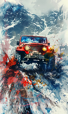 JPG 일러스트 자동차 수채화 산 사람없음 컬러풀 드라이브 거친 산길 오프로드 국내일러스트 AI일러스트 AI콘텐츠 길 육상교통 컬러 운전 파일형식