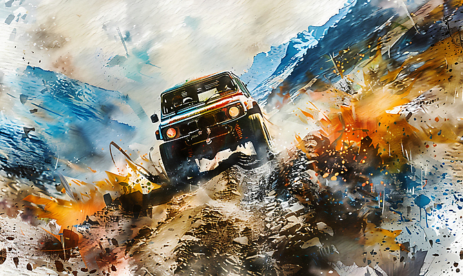 JPG 일러스트 자동차 수채화 산 사람없음 컬러풀 드라이브 거친 산길 오프로드 국내일러스트 AI일러스트 AI콘텐츠 길 육상교통 컬러 운전 파일형식