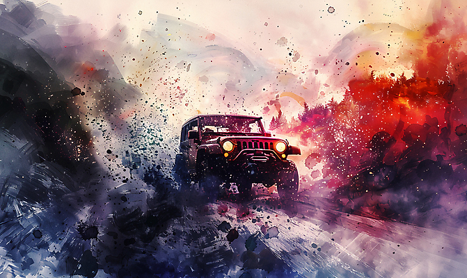 JPG 일러스트 자동차 수채화 산 사람없음 컬러풀 드라이브 거친 산길 오프로드 국내일러스트 AI일러스트 AI콘텐츠 길 육상교통 컬러 운전 파일형식