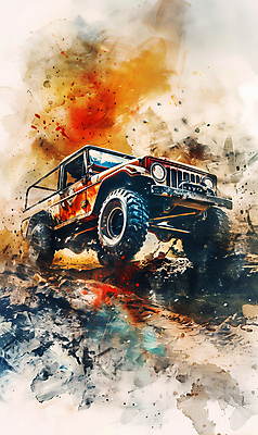 JPG 일러스트 자동차 수채화 산 사람없음 컬러풀 드라이브 거친 산길 오프로드 국내일러스트 AI일러스트 AI콘텐츠 길 육상교통 컬러 운전 파일형식