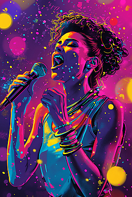 JPG 여자 일러스트 노래 팔찌 조명 한명 상반신 성인 보라색 가수 화려 마이크 즐거움 성인여자한명만 국내일러스트 AI일러스트 AI콘텐츠 1 감정 음악 컬러 음향기기 컨셉 장신구 사람 음악가 여자한명만 성인여자만 파일형식