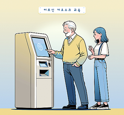 전신 여자 교육 할아버지 노년 남자 일러스트 성인 타이포그라피 두명 파란색 터치 도움 주머니손 키오스크 국내일러스트 AI파일 문자 컬러 컨셉 모션 사람 파일형식 벡터