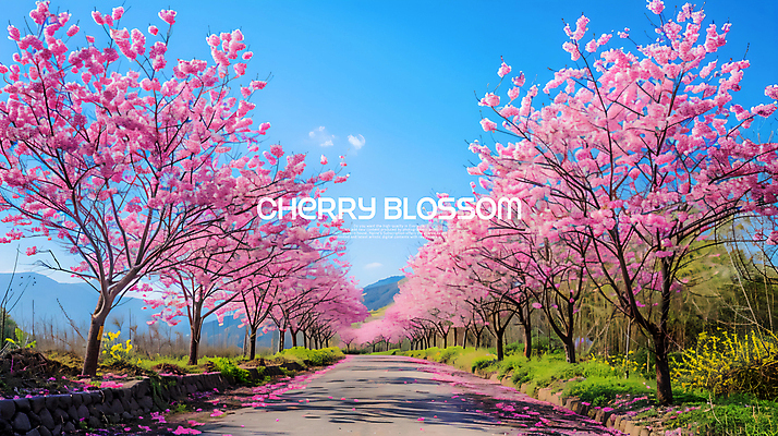 PSD 편집이미지 길 사람없음 봄 벚꽃 꽃길 이미지편집 계절 꽃 파일형식