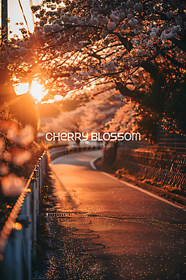 PSD 편집이미지 길 사람없음 노을 봄 벚꽃 꽃길 이미지편집 자연요소 계절 꽃 파일형식