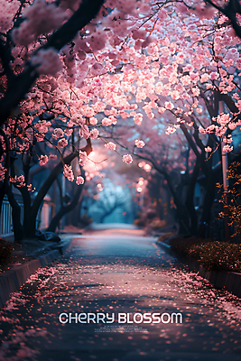 PSD 편집이미지 길 사람없음 봄 벚꽃 야간 꽃길 이미지편집 자연요소 계절 꽃 파일형식