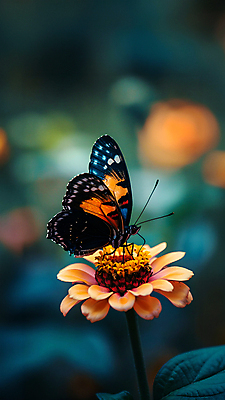 JPG 편집이미지 꽃 나비 사람없음 파란색 봄 분위기 카피스페이스 편집실사 AI포토 AI콘텐츠 식물 계절 컬러 곤충 컨셉 공백 CG 파일형식