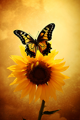 JPG 편집이미지 나비 해바라기 사람없음 노란색 분위기 카피스페이스 편집실사 AI포토 AI콘텐츠 꽃 컬러 곤충 컨셉 공백 CG 파일형식