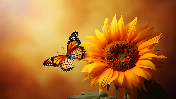 JPG 편집이미지 나비 해바라기 사람없음 노란색 분위기 카피스페이스 편집실사 AI포토 AI콘텐츠 꽃 컬러 곤충 컨셉 공백 CG 파일형식