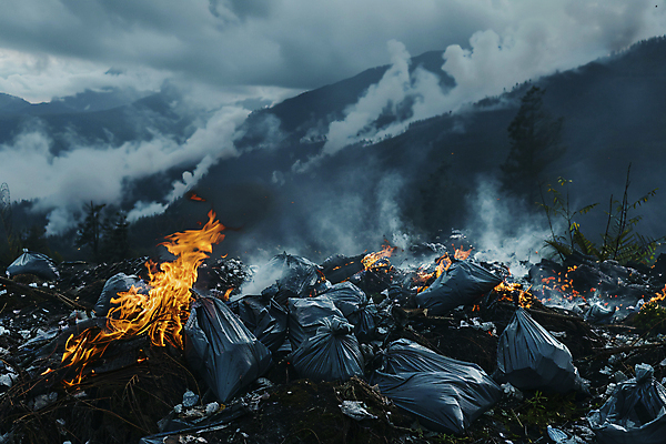 JPG 편집이미지 불 산 사람없음 연기 쓰레기 숲 디지털합성 재해 화재 산불 편집실사 AI포토 AI콘텐츠 자연요소 사건 CG 파일형식
