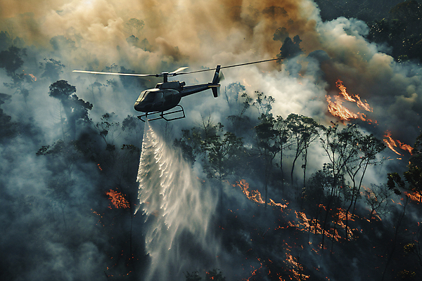 JPG 편집이미지 불 산 사람없음 물 진화 연기 헬리콥터 숲 자연재해 디지털합성 산불 소방헬리콥터 화재진압 편집실사 AI포토 AI콘텐츠 자연요소 비행기 소방 CG 재해 화재 진압 파일형식