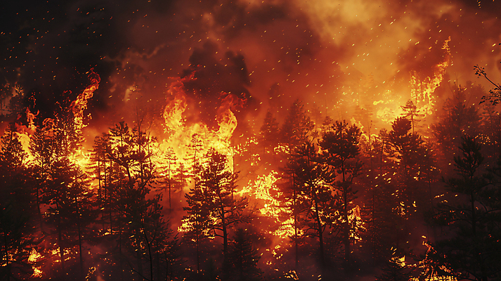 JPG 나무 편집이미지 불 산 사람없음 빨간색 숲 자연재해 디지털합성 산불 편집실사 AI포토 AI콘텐츠 자연요소 식물 컬러 CG 재해 화재 파일형식