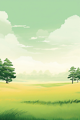 JPG 나무 구름 일러스트 자연 하늘 풍경 초원 사람없음 초록색 고요 오후 국내일러스트 AI일러스트 AI콘텐츠 자연요소 식물 컬러 생태계 파일형식