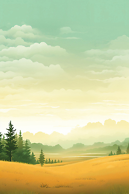 JPG 나무 구름 일러스트 자연 하늘 풍경 초원 사람없음 초록색 노을 고요 오후 국내일러스트 AI일러스트 AI콘텐츠 자연요소 식물 컬러 생태계 파일형식